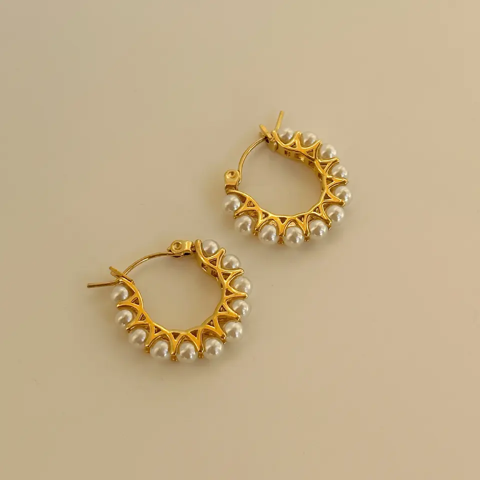 Gold Plated Pearl Jewelry Earrings Hoops.