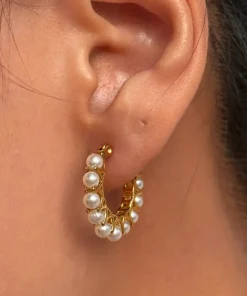 Bijoux plaqué or perle boucles d'oreilles hoops.